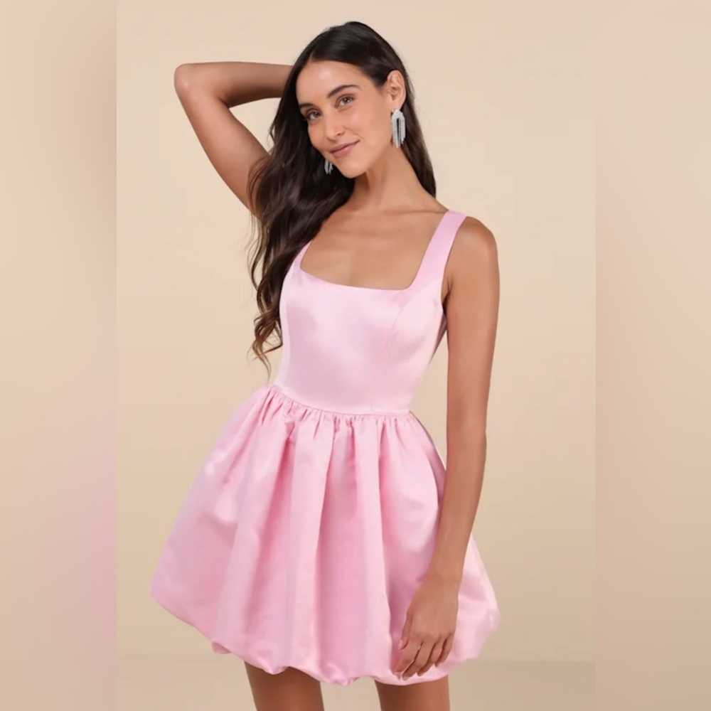 Lulus Regal Cutie Satin Bubble Hem Mini Dress XS NWT
